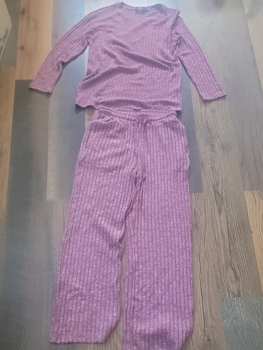 Cozy Knit Ribbed 2 Piece Loungewear in Mauve Pink Womens Small Longesleeve